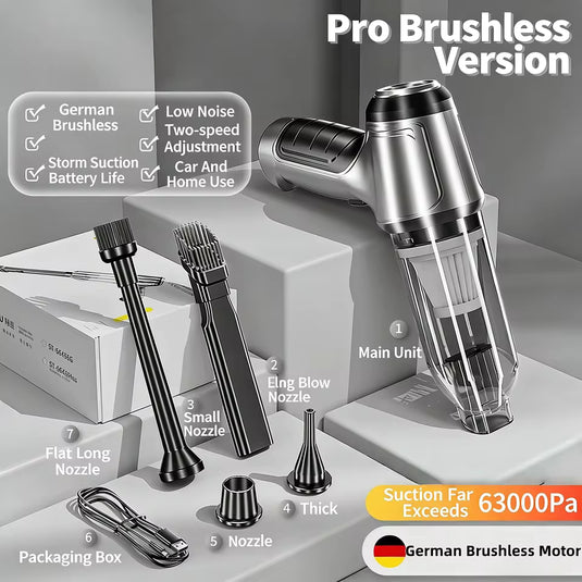 QuickClean Pro Handheld Car Vacuum German Brushless Motor